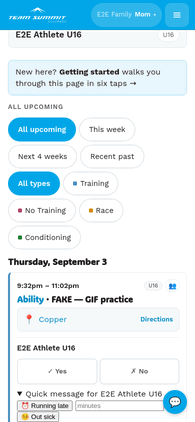 The quick-message templates under an event