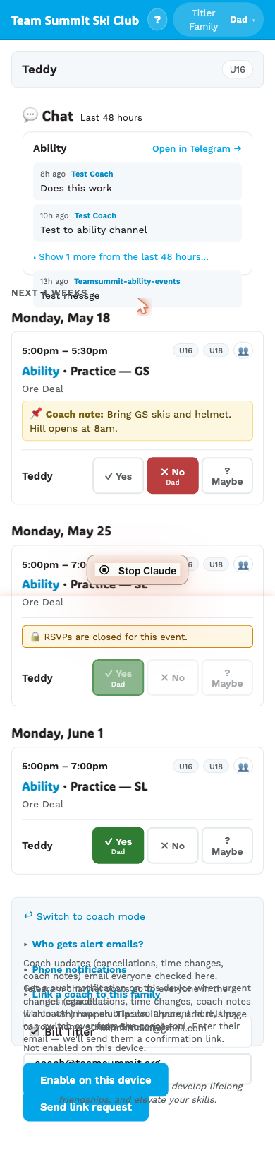 Family-page chat panel with messages and "Show more" link