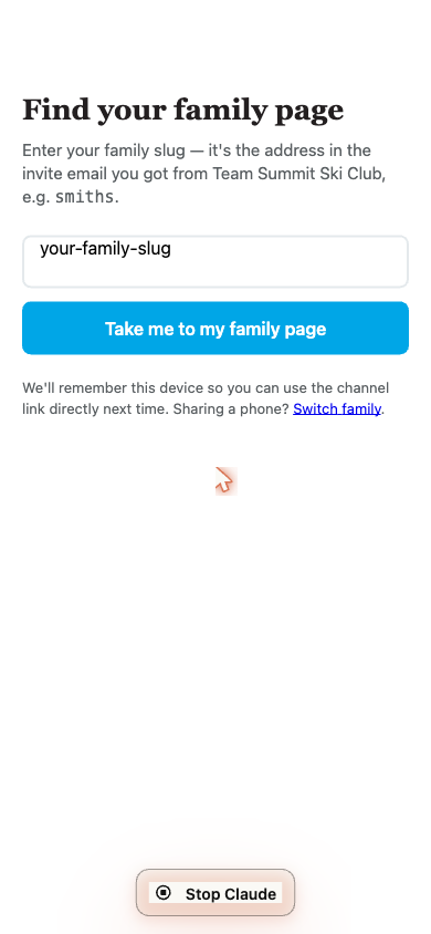 The /me slug-entry form