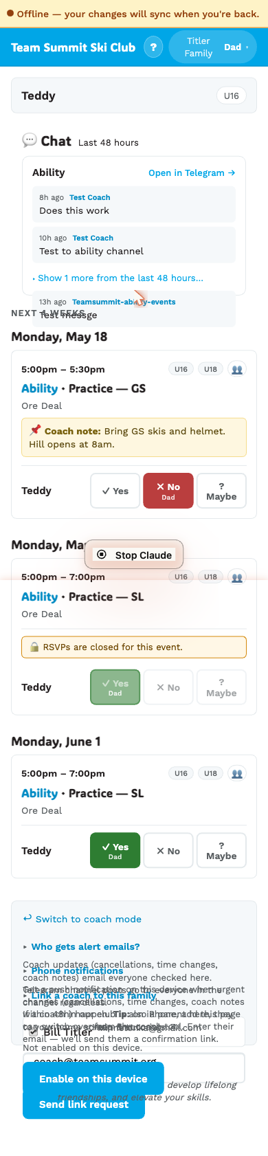 Family page offline banner with a pending-count chip